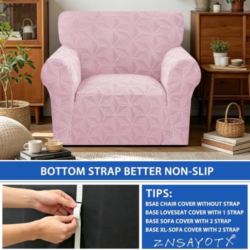 ZNSAYOTX Stretch Chair Cover, 1 Piece Couch Covers for 1 Seat Sofa, Jacquard Armchair Slipcovers with Elastic Bottom Thickened Furniture Protector for Dog Cat Pet (Small, Dusty Pink)