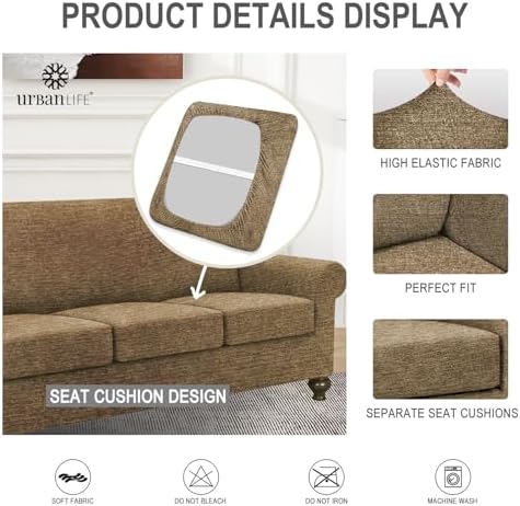URBANLIFE 4-Piece Stretch Sofa Covers for 3 Cushion Couch, Brown