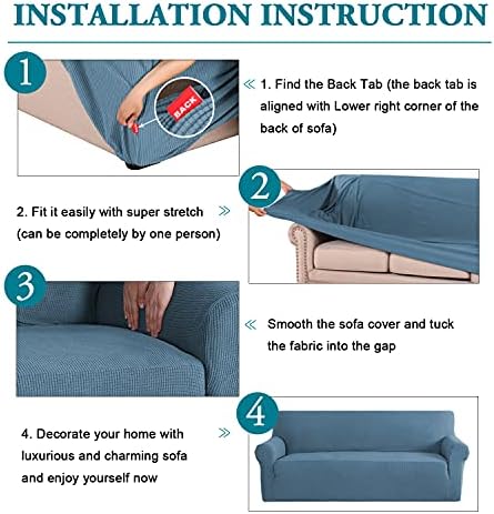 Flamingo P High Stretch Sofa Slipcover Non Slip Armchair Cover for Living Room Washable Pet Furniture Protector Covers with Elastic Bottom, Thick Jacquard Fabric (Small, Dusty Blue)