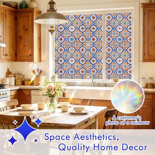SOMWISE Rainbow Stained Glass Window Privacy Film,Heat Blocking Save Energy