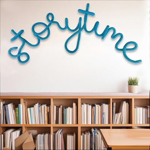 Handmade Storytime Wall Sign-Knitted Wire Storytime Sign Reading Corner Sign Decor story time wall sign wire Letters Book Corner Decor for Kids Room Nursery & Playroom (Blue Storytime)