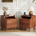 Nightstand Set of 2, Pre-Assembled, 19.7“H Solid Wood Night Stand with 2 Drawers, Open Sliding Shelf, Mid Century Modern Small Bedside Table for Bedroom, Walnut 16"