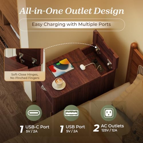 Huuger Narrow Nightstand with Charging Station, USB-C Port
