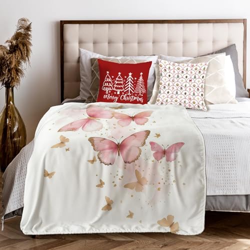 Pink Butterfly Throw Blanket for Couch, Butterfly Room Decor for Girls, Watercolor Butterflies Aesthetic Throw Blanket for Girls Bedroom Living Room Home Decoration, 50x60 Inches