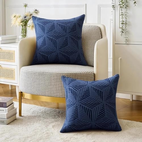 YEMYHOM Pack of 2 Throw Pillow Covers 18 x 18 Inch High Stretch Jacquard Pillowcase for Couch Sofa Living Room Home Decor, Navy