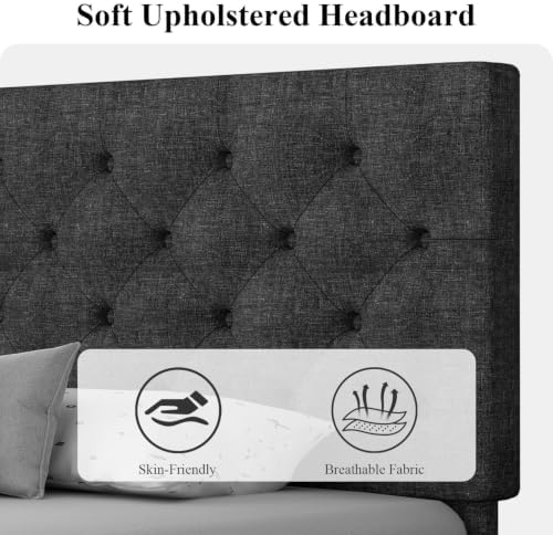 HOMBCK Full Size Bed Frame with Adjustable Headboard, Dark Grey
