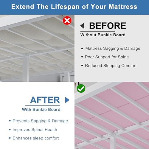 Lutown-Teen Bunkie Board King High-Density Polymer Bed Support, Pink