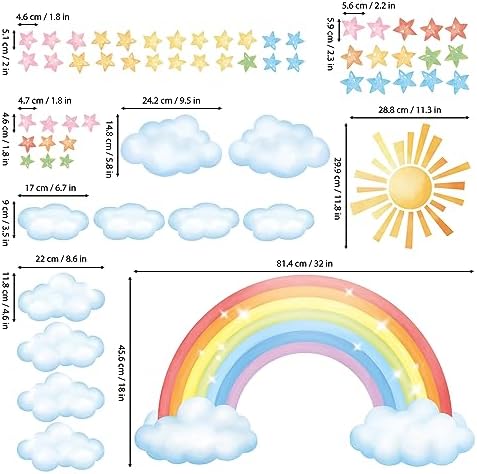 DECOWALL Rainbow Sun Clouds Stars Wall Stickers Decals Nursery (SG3-2314)