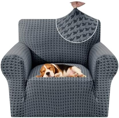 MAXIJIN Stretch Sofa Chair Slipcovers with Arms (31"-46 Washable Chair Cover Armchair with Non-Slip Foam & Elastic Bottom, Dog Cat Pet Friendly Furniture Protector (Small, Dark Gray)