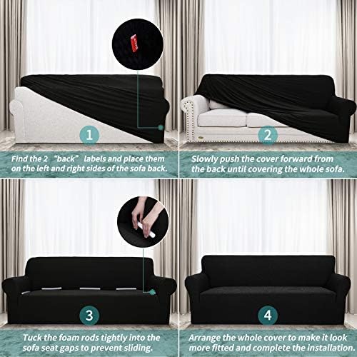 YEMYHOM Couch Cover Latest Jacquard Design High Stretch Extra Large Sofa Covers Pet Dog Cat Proof Oversized Slipcover Non Slip Magic Elastic Furniture Protector (XL Sofa, Black)