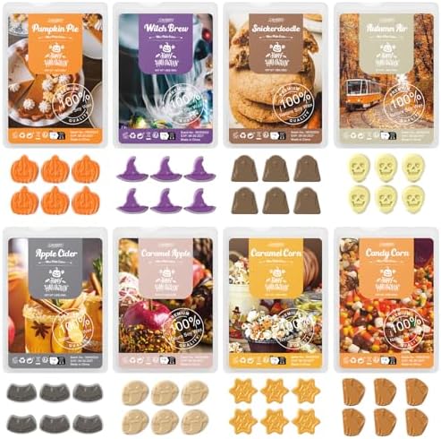 SALUBRITO Halloween Scented Wax Melts, Strong Scented Soy Wax Cubes/Tarts Variety Set for Fall- Pumpkin Pie, Caramel Apple, Caramel Corn, Apple Cider, Snickerdoodle, Candy Corn, Autumn Air, Witch Brew