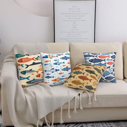 Fish Decorative Throw Pillow Covers 18x18 Inch Set of 4