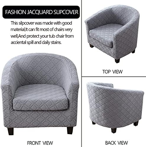 MIFXIN 2 Piece Stretch Jacquard Tub Chair Cover with Cushion Cover Soft Removable Club Chair Slipcovers Armchair Sofa Couch Furniture Protector for Living Room Counter Bar Cafe (Light Grey)