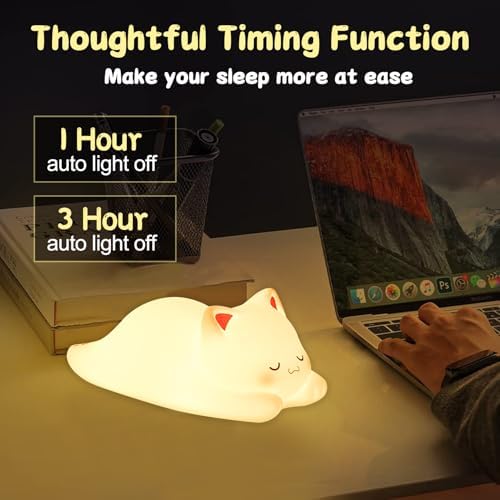 LOVERUIS Cute Night Light for Kids Cat Night-Light Baby Girl Squishy NightLight 1/3 Hour Timer Kitty Light Dimmable Nursery Lamp Colorful Nightlight Gift for Kid Toddler Kawaii Bedroom (Mimi)