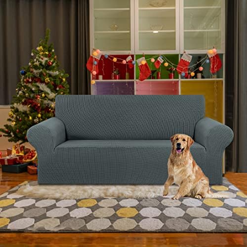 KEKUOU Stretch Loveseat Couch Cover, 2 Cushion Couch Slipcover,Grey