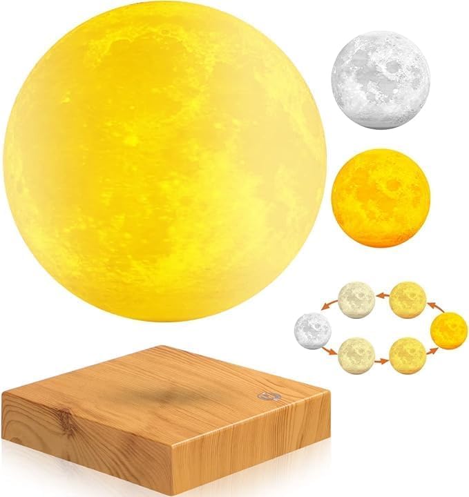 Levitating Moon Lamp - Floating and Spinning Moon Light Spinning in Air - Night Lamp for Office, Home, Room Decor,Holiday Gifts (3 Colors)