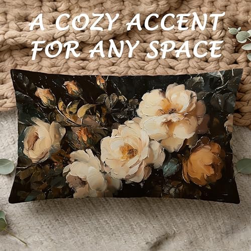 Vintage Moody Floral Pillow Cover 12x20, Dark Cottagecore Botanical Wildflower Still Life Decorative Lumbar Pillow Cover for Couch Bed Living Room Bedroom