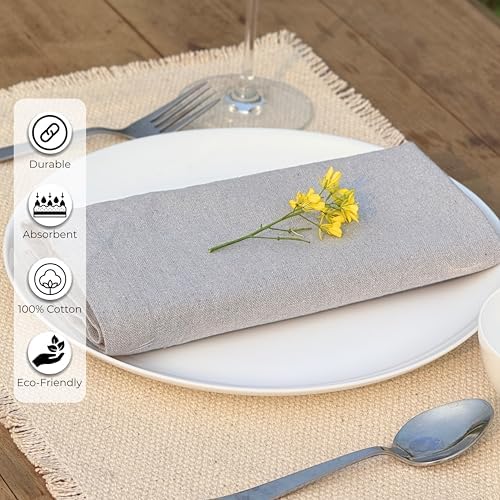 Ramanta Home Light Grey Cotton Dinner Napkins Set of 12, 18x18 Inch