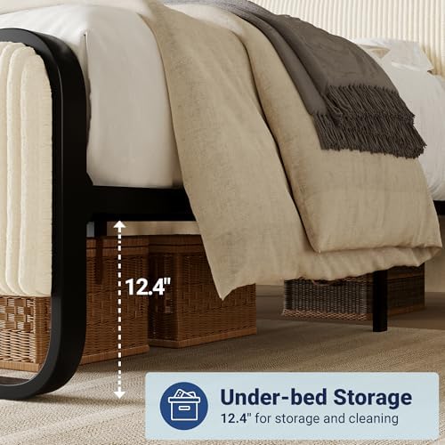 Allewie Full Metal Bed Frame with Upholstered, Cream