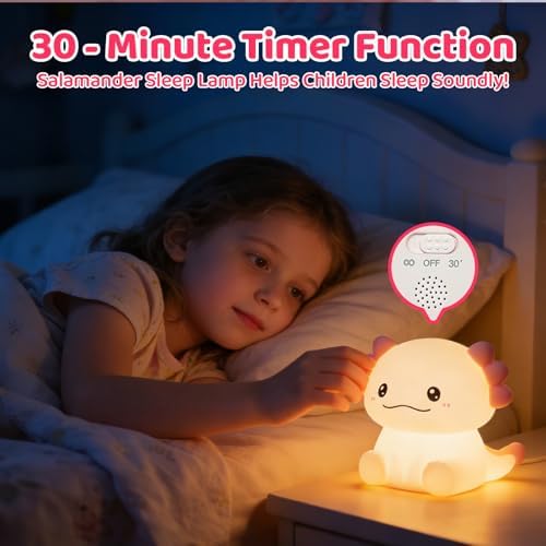 Axolotl LED Night Light, Silicone Touch Lamp for Bedroom with 7 Colors Timer and Dimmable 3-Level Squishy Warm Cute Night Lights, Rechargeable Animal Lamp for Bedroom Decor Birthday Gift