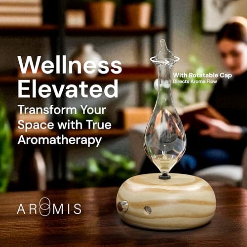 ArOmis Premium Glass Essential Oils Nebulizer - Waterless Diffuser for Aromatherapy - Handmade Oil Diffuser, Wooden Base, No Plastic, No Heat, No Battery, No LEDs - Orbis Lux Merus