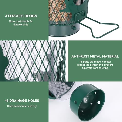 Gbekery Metal Squirrel Proof Bird Feeders for Outdoors Hanging, Green