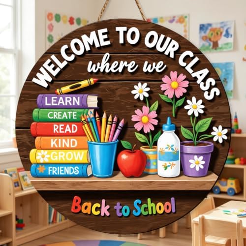 Personalized Reading Teacher Door Sign Back To School Round Wooden Sign
