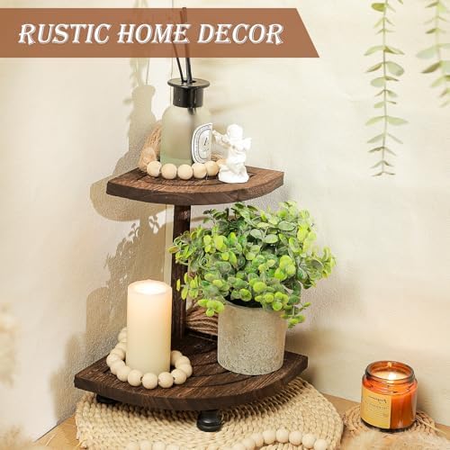 Tikea Wood Riser for Decor, 2-Tier Farmhouse Display Riser Counter Shelf