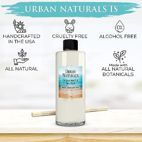 Urban Naturals Reed Diffuser Oil Refill Ocean Mist Sea Salt with Salt Spray, Violet Leaf, Sea Grass, Driftwood 8 oz + Free Reed Sticks, Made in the USA