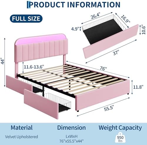GarveeHome Full Bed Frame, Platform Bed with Storage Headboard & Drawers