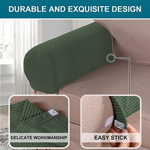 Turquoize Stretch Armrest Covers for Chairs and Sofas Couch Arm Covers for Sofa Spandex Jacquard Armrest Cover Anti-Slip Furniture Protector Washable Armchair Slipcovers Set of 4, Bronze Green