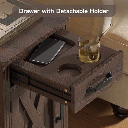 ONBRILL Farmhouse End Table with Charging Station,Retro Red