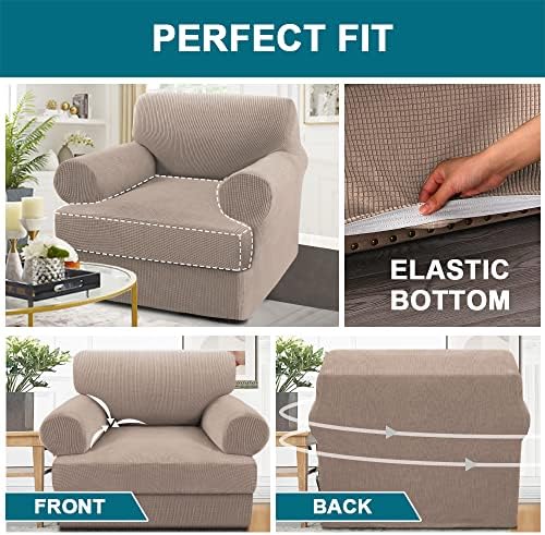 Turquoize T Cushion Chair Slipcover Armchair Slipcover for Living Room Stretch Sofa Couch Cover Soft Armchair Cover Washable Furniture Covers with Individual T Cushion Seat Covers (Chair, Sand)