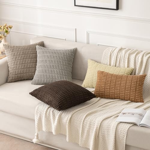MIULEE Corduroy Decorative Throw Pillow Covers 20x20 Brown Pack of 2
