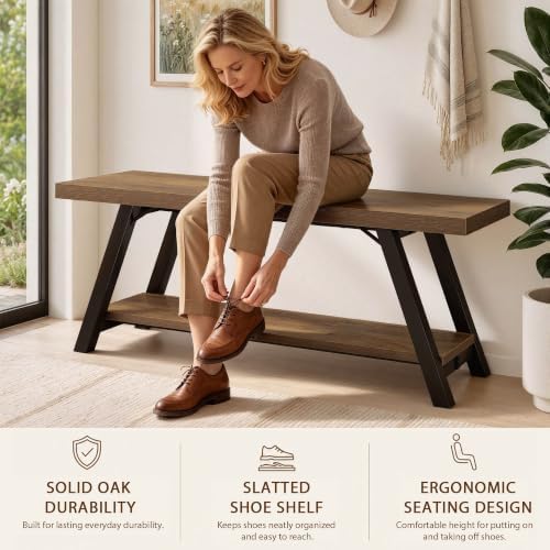 LVB Entryway Bench with Storage, Wood Bench for Entryway, 47 in