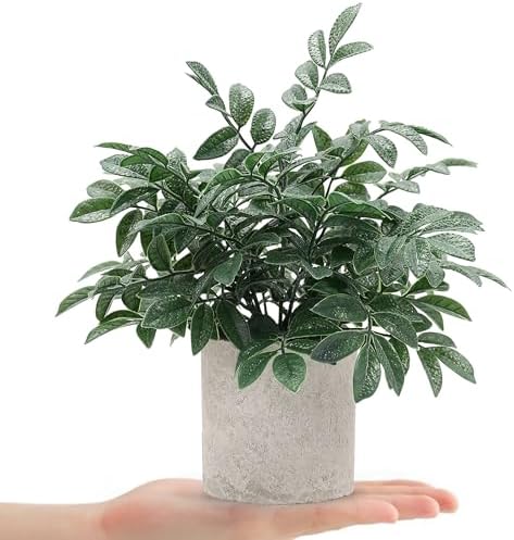 Coferset 2 Pack Small Fake Plants Herb Potted, Gray Green