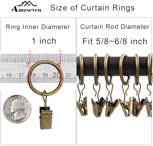 100 Pack Metal Curtain Rings with Clips, 1 in ID, Bronze