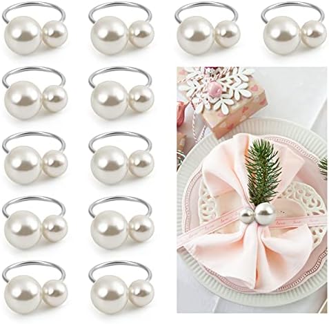 Kesote Pearl Napkin Rings Set of 12, Silver Napkin Wraps