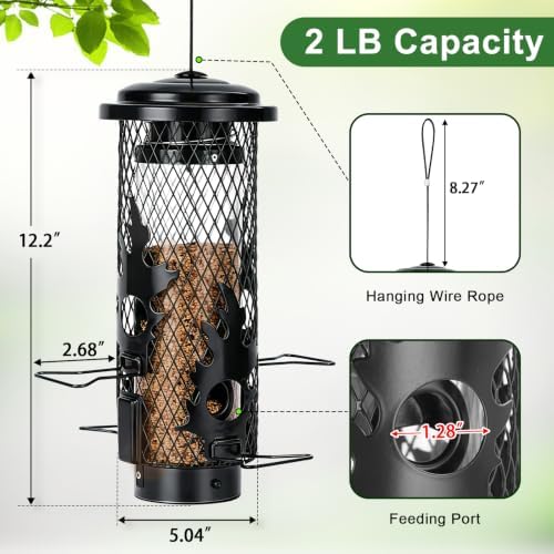 Gbekery Metal Squirrel Proof Bird Feeders for Outdoors Hanging, Black