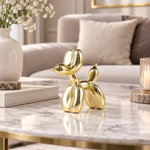 Gold Balloon Dog Decor,Gold Room Decors,Balloon Animal Preppy Room Shelf Decor,Cute Statue Home Decors,Bedroom Modern Sculpture Desk Decoration,Golden Decorations Figurines