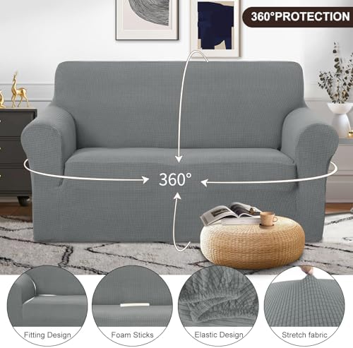 U-NICE HOME Loveseat Cover Stretch Couch Cover Sofa Slipcover, Grey