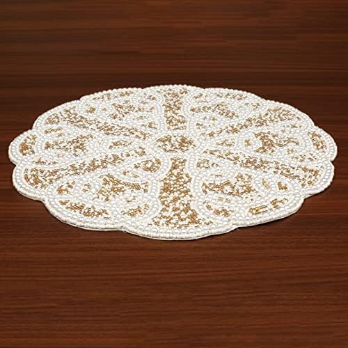 CLEENTABLE Gold Round Beaded Placemat, 13 in, Dining Table Mat