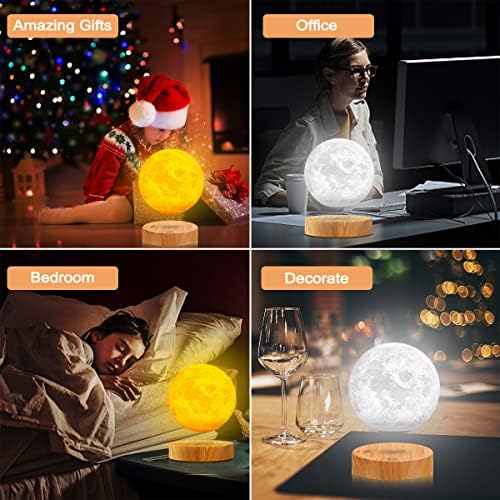 Levitating Moon Lamp, Floating 3D Moon Light Spinning 3 Colors LED Moon Magnetic Levitation Night Lights for Room Office Decoration Cool Gifts
