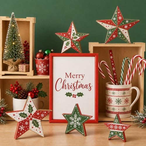 Jetec 5 Pcs 4-8 Inch Wooden Stars for Crafts 5 Size Unfinished Star Cutouts
