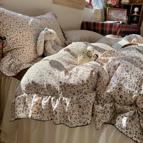 Twin Size Duvet Cover Set 3 Pcs,Vintage Ruffled Bedding 68"×86"