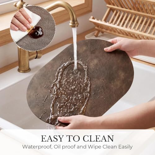 MOSAYT Vinyl Faux Leather Oval Placemats, Set of 6, Coffee