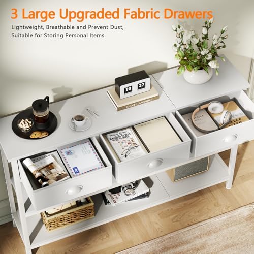 Furologee 47" Console Table Set 2 with 3 Drawers,Entryway Table with Shelf