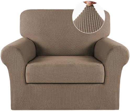 Turquoize 2 Piece Chair Covers Armchair Covers for Living Room Stretch Armchair Slipcovers Soft Chair Cover with Arms Feature Thick Jacquard Fabric, Machine Washable (Chair, Macchiato)
