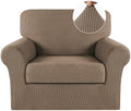 Turquoize 2 Piece Chair Covers Armchair Covers for Living Room Stretch Armchair Slipcovers Soft Chair Cover with Arms Feature Thick Jacquard Fabric, Machine Washable (Chair, Macchiato)
