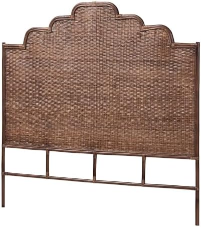 Bali & pari Raphaela Natural Rattan Standalone Headboard - Handwoven Wicker Panel Headboard with Stepped Detailing, Queen